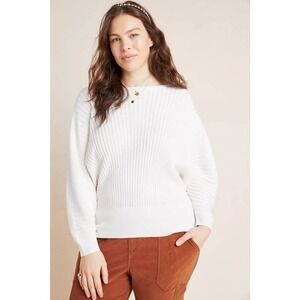 Anthropologie Karla Boat Neck Alpaca Merino Wool Blend Sweater Size Large White